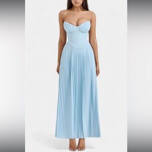 House of CB Marcella Ocean Blue Pleated Maxi Dress